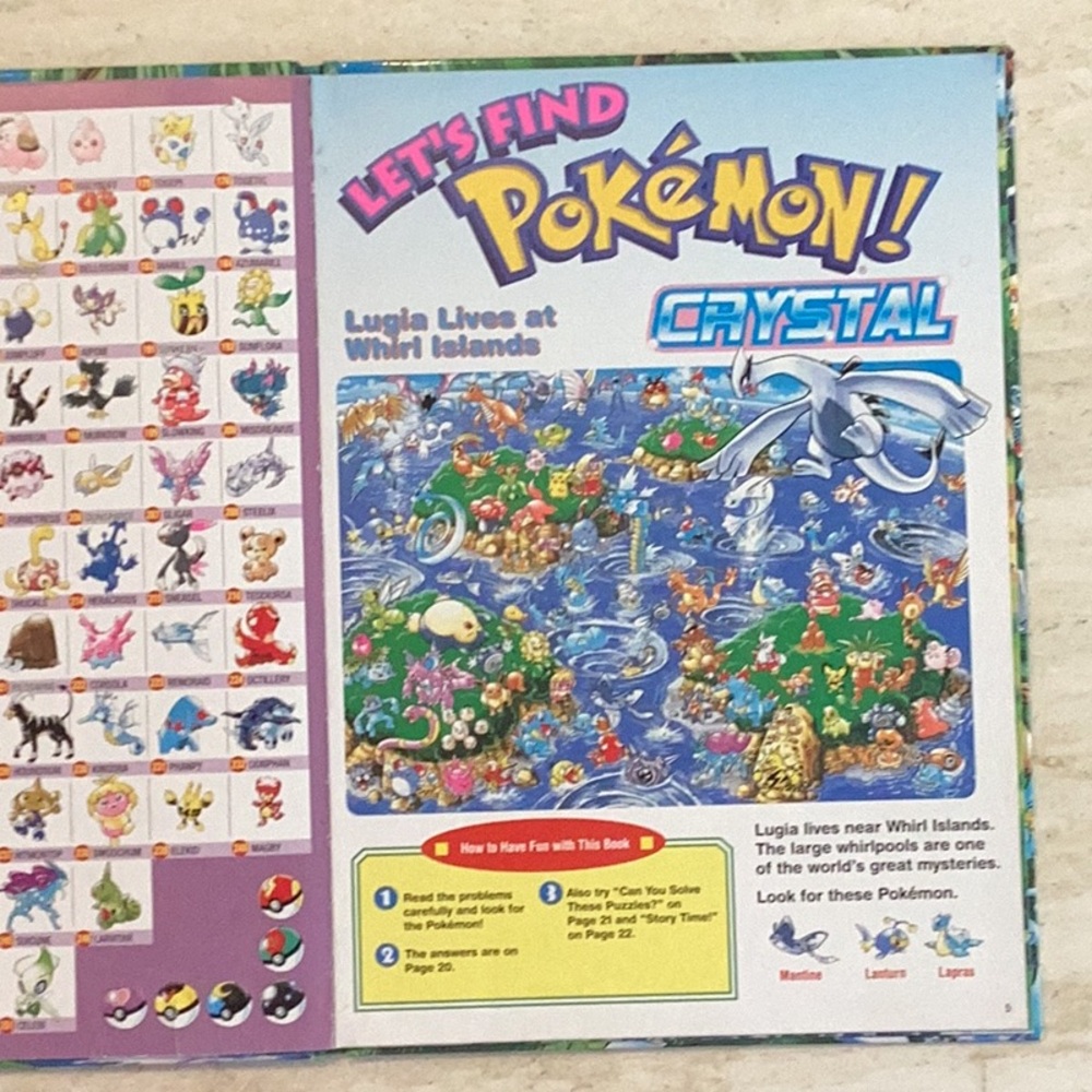 Let’s Find Pokemon Crystal Book 2009 Hardcover Large Pikachu Lugia Charizard - Picture 6 of 16